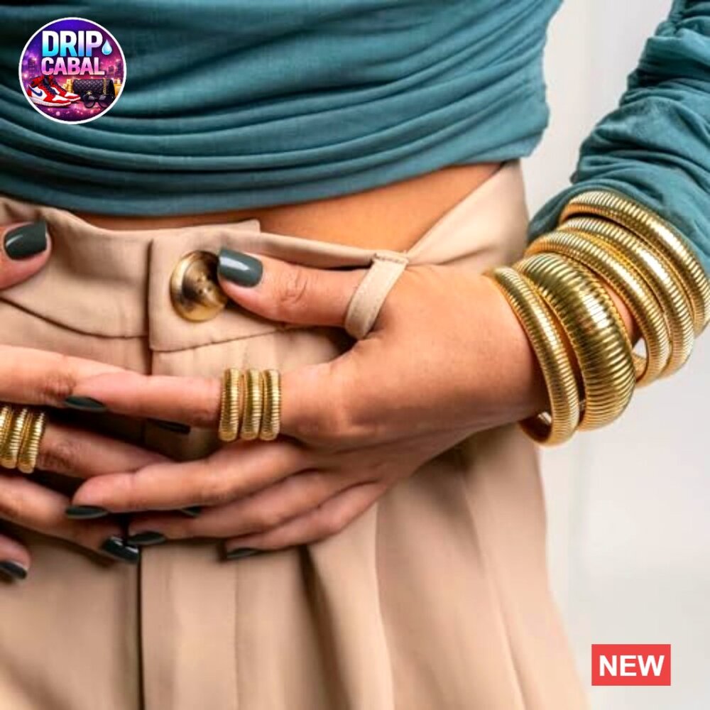 Gold Plated Bangle Bracelet Set Stackable Chunky … - image 6